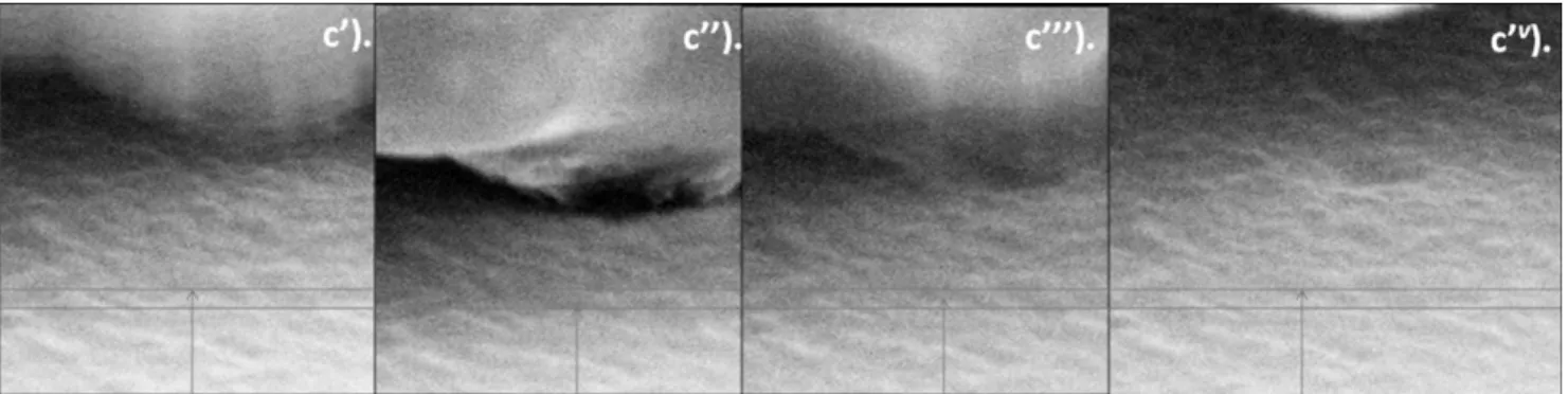 FIG. 7. Frames of the indentation from Fig. 6(c) showing sink-in of the NbN surface. (c 0 ) Tip is approaching the sample surface