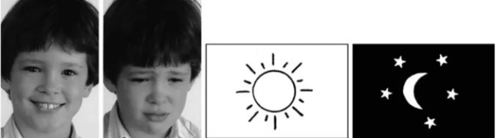 Fig. 1. Stimuli used in the “Happy – Sad” and “Sun – Moon” tasks.