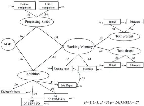 Figure 3.  Structural model: best fitting measurement model. The completely standardized path coefficient is presented for each path in the model