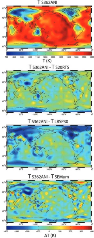 Figure 6. Thermal interpretation at 150 km of the V S models assuming pyrolite and using the mineral physics model XSLB08 + Q5 (see text)