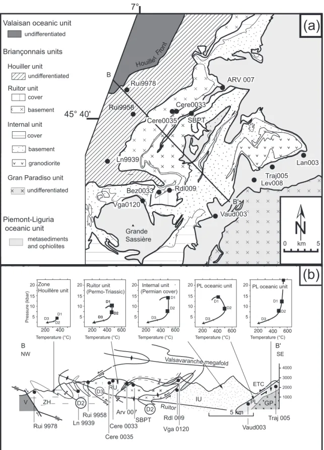 Fig. 2. (a) Geological map of the study area after Bucher et al. (2003) showing the locations of the samples