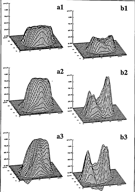 Figur 3: Zeitserie von graustufenkodierten Phasenbildern der axialen  Geschwindigkeits-komponente, a) Proband, b) Patient