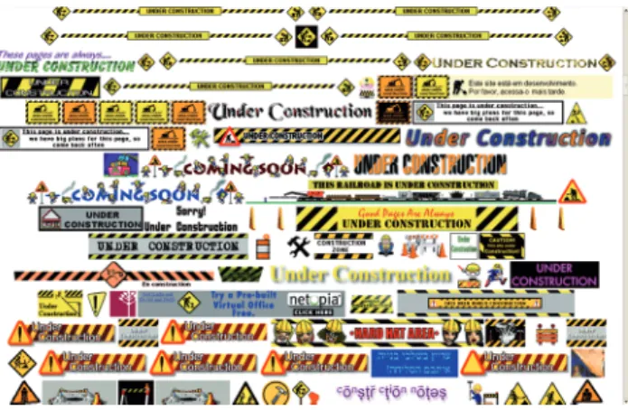 Figure 4: Excerpt from collection of Under Construction signs found in Geocities. Created by Jason Scott (Archive Team) in 2009.