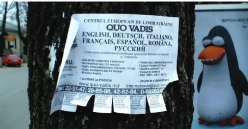 Fig. 1: Multilingual sign of the “European Center for Foreign Languages Quo Vadis” on str