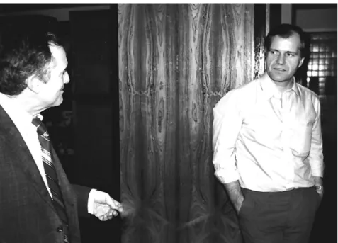 Figure 1.  John H. Laragh (left) and Fritz R. Bühler in one of many ardent debates during a 1980 visit to New York.