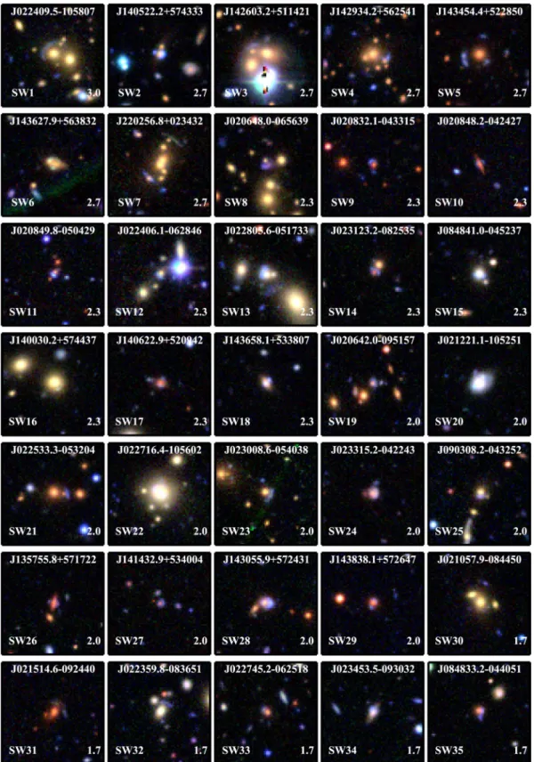 Figure 5. The new S PACE W ARPS lens candidates with expert grade G &gt;= 1.3. The images are 30 arcsec on the side.