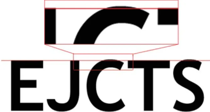Fig. 2. The white letters in the EJCTS string (Trebuchet font) on a dark ground look larger than the identical black letters printed on white.