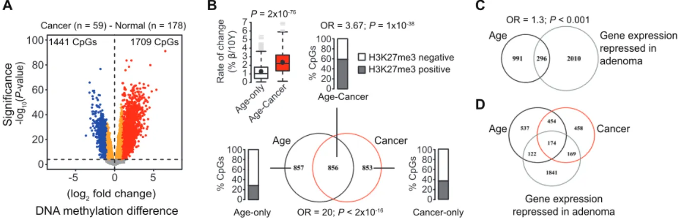 Figure  3.  Enrichment of colorectal cancer (CRC)–associated hyper- hyper-methylation in age-related methylated genes