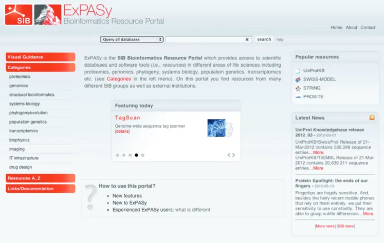 Figure 1 shows the homepage of the new version of ExPASy, including a new logo reﬂecting the SIB’s  corpor-ate identity