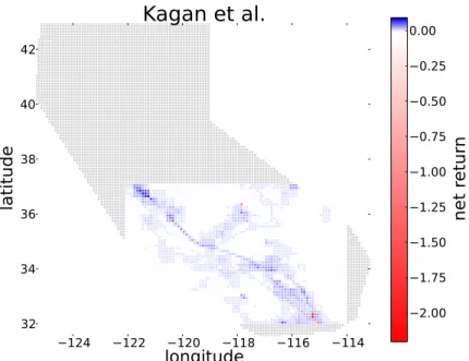 Figure 4. Same as Fig. 3 for Kagan et al. mainshock + aftershock forecast.