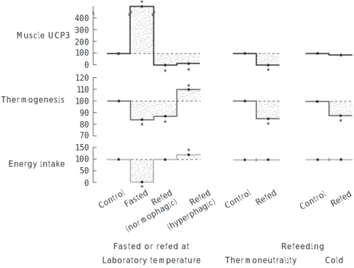 Fig. 5. Summary of data investigating the effect of dietary manipulations on skeletal muscle (UCP) 3 gene expression in the rat
