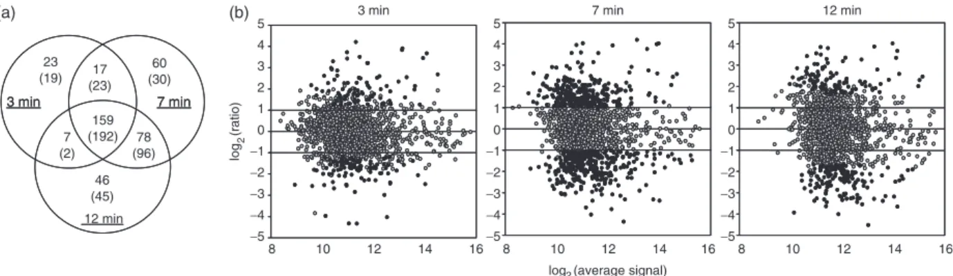 Fig. 1. Impact of the heat shock treatment on the global gene expression levels in Bifidobacterium longum after 3, 7 and 12 min at 50 1C