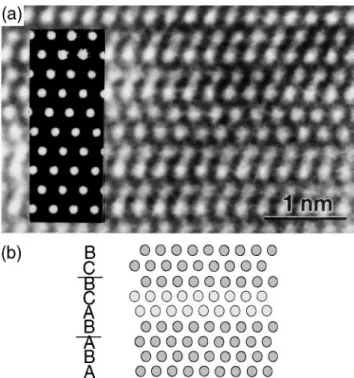 FIG. 8. HRTEM image along the [1120] direction showing a double fault. The image was obtained from a ZnO fiber coating