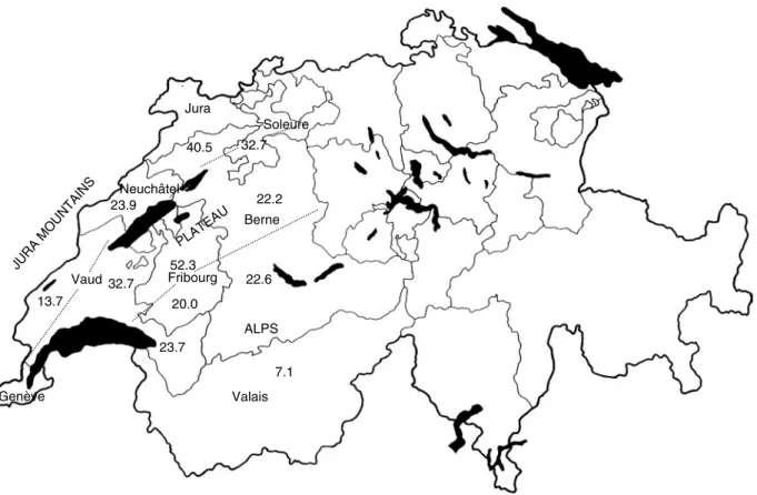 Table 2. Prevalence (%) and intensity of infection of Echinococcus multilocularis in juvenile or adult red foxes in western Switzerland (1990–1995)