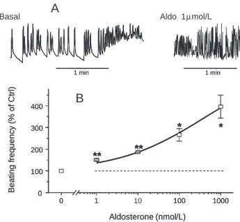 Fig. 4. Aldosterone increases the contraction frequency of cardiomyocytes in a concentration-dependent manner