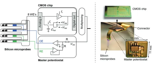 Figure 2 Schematic and photograph of the implantable microprobe device.