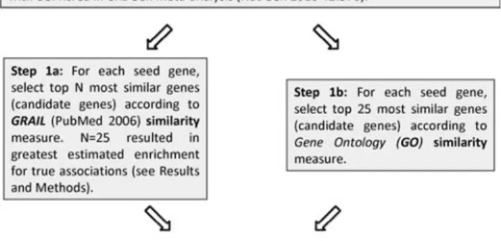 Figure 1 depicts a multistep strategy for identifying novel candidate associations with eGFR on the basis of inferred  bio-logical connections to 24 seed genes implicated by previous GWAS as, in most cases, the nearest gene to a replicated eGFR SNP (see Me