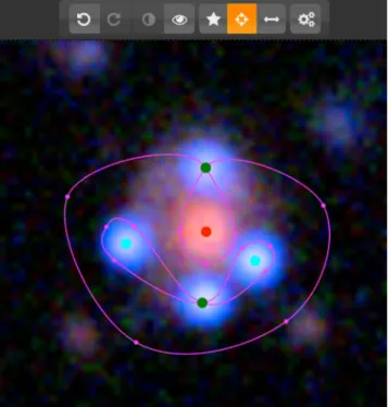 Figure 2. Screen grab of SpaghettiLens in action. A Space Warps image has been loaded in, re-centred and zoomed