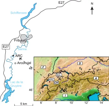 Figure 1. Map showing the location of the excavation site of Arconciel (ARC), Fribourg (Switzerland)