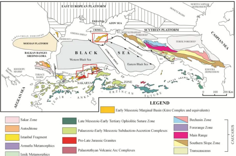 Figure 1. Main tectonic units of the Black Sea region (after Usta¨omer &amp; Robertson 2010)