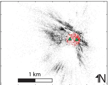 Figure 12. (a) Cross-correlation of vertical component seismograms recorded at two different seismometers for icequakes that locate more than 200 m from these stations (Fig