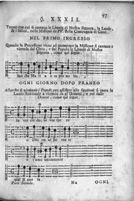 Figure 4 Laude spirituale, music, from Pratica delle missioni, 1714, ii, p. 97 (Jesuitica Collection, John J