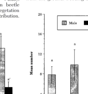 Fig. 8. Number of beetles encountered during visual inspection of vegetation on the border of site 1 in 1994