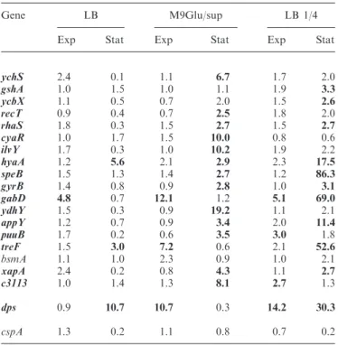 Table 3. Gene expression in bacterial cells