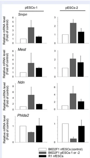 Figure 4 Quantiﬁcation of mRNA expression of the imprinted genes either up-regulated or down-regulated in pESCs by RT – PCR.