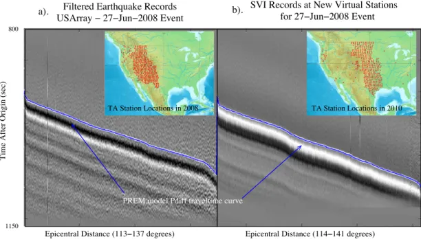 Figure 13. (a) Filtered Z-component records from the stations which were deployed at the time of the 2008 June 27 earthquake whose positions are plotted on the map