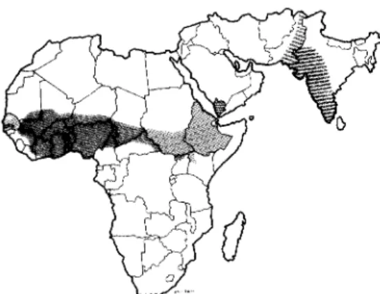 Fig. 9. Areas in which dracunculiasis is reported or probably exists (WHO, 1982).