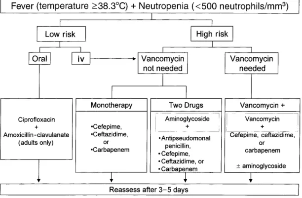 Figure 1. Algorithm for initial management of febrile neutropenic patients. See tables 3 and 4 for rating system for patients at low risk