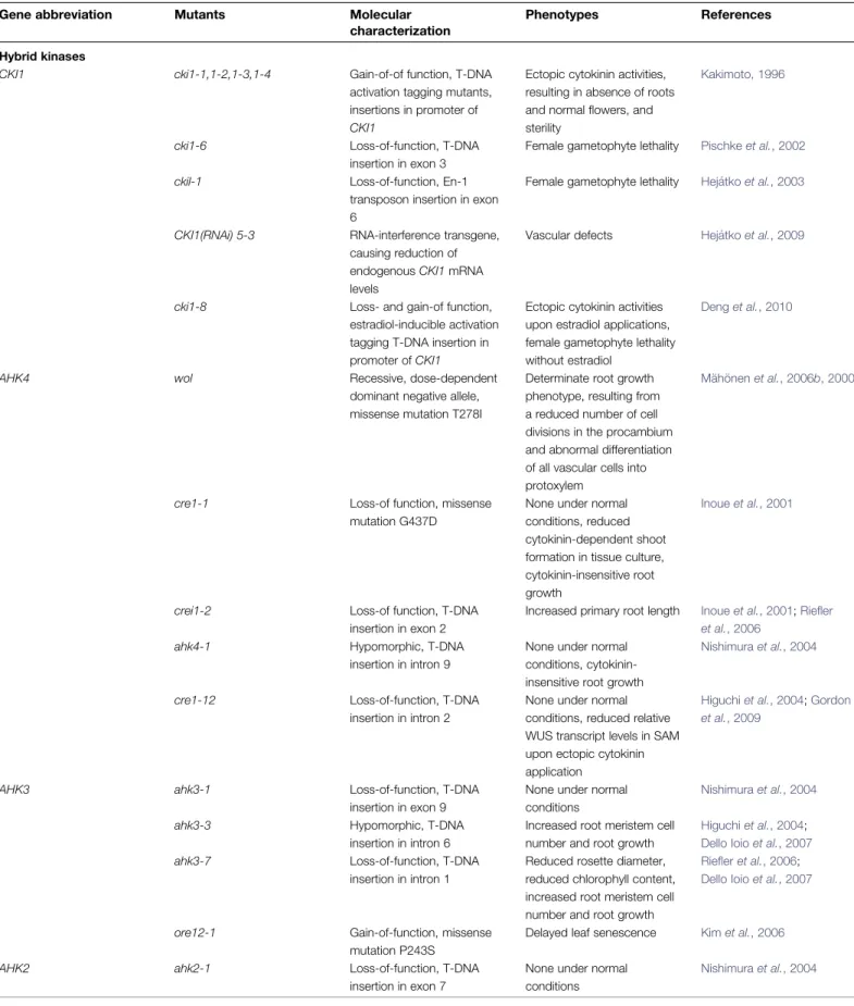 Table 1. List of mutants affecting cytokinin signalling genes, including higher-order mutants