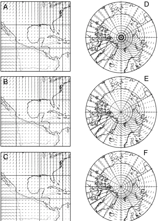 Figure 2. (a) 2 ζ direction of fastest propagation in a region of relatively high anisotropy not far from the equator, from Laske &amp; Masters (1998); (b) the same image, described as a sum over generalized spherical harmonics, up to degree 20; (c) same a