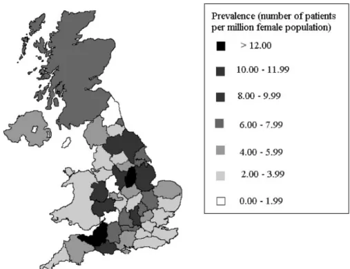 Figure 3. Incidence of LAM from 2004 to 2008 in three countries. The incidence of LAM between 2004 and 2008 per million female population per year