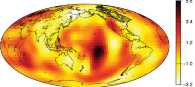 Figure 1. Map of CMB topography obtained in Soldati et al. (2012). Note the smooth lateral variation