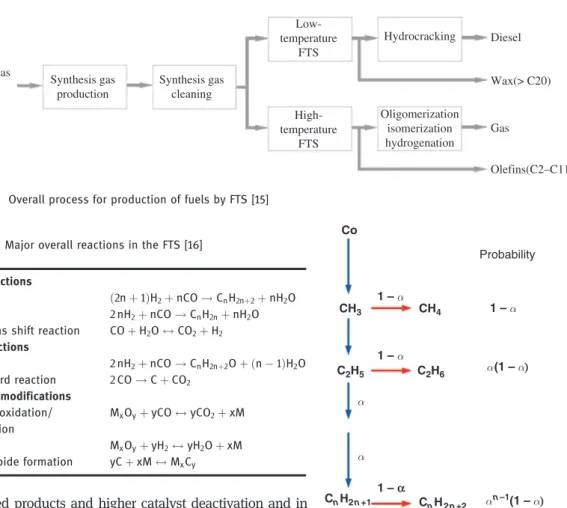 Figure 2 Probability of chain growth to different hydrocarbons in FT reactions [21]