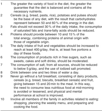 Table 1. Dietary guidelines for populations and individuals 1 The greater the variety of food in the diet, the greater the