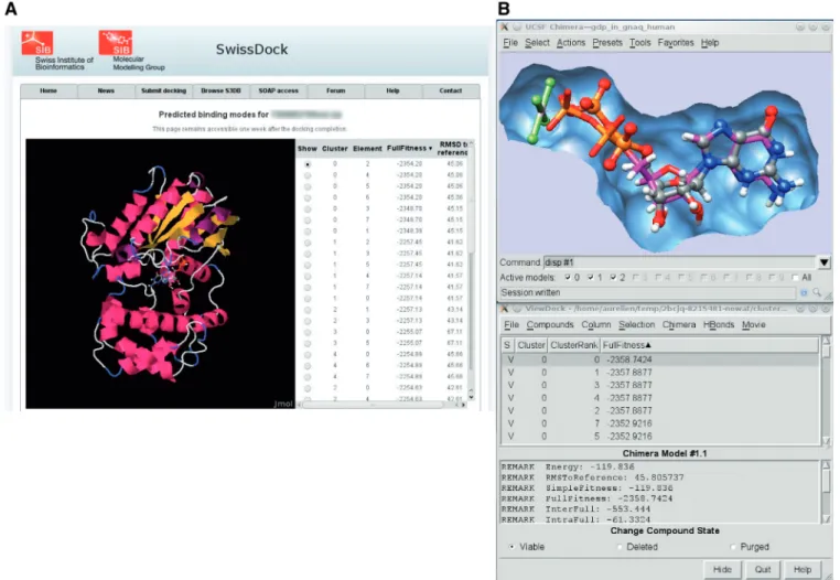 Figure 2. This ﬁgure shows a typical output of SwissDock for the docking of the Guanine nucleotide-binding protein G(q) subunit alpha, a target involved in uveal melanoma (35)