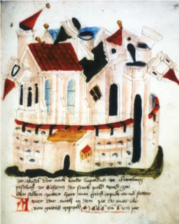Figure 4. Fictional picture of the Basel earthquake in the Konstanzer Weltchronik (BSB: Cgm 426).