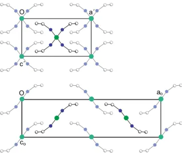 Fig. 7. Schematic drawing of two possible ways to disentangle the superposition structure obtained from the sharp reflections of the  dis-ordered phase of the (hexamethylenetetramine 