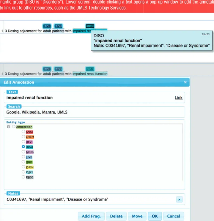 Figure 3: Example of an English unit from the Mantra GSC with preannotated concepts, color-coded by semantic group.
