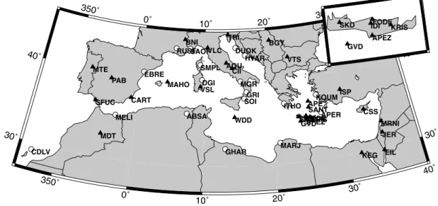 Figure 2. Map showing location of stations used in this study. Open circles give location of MIDSEA stations, stations from permanent networks are shown by the triangles.