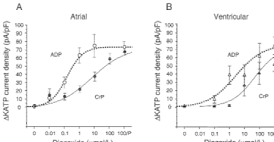 Fig. 3. Dose–response curves for increase in K ATP current density at 0 mV (current normalized by cell capacitance)