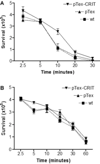 Figure 5. Complement lysis assay comparing the resistance to lysis of Trypanosoma cruzi Y strain wild-type (wt), transgenic pTEX, and pTEX–