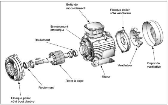 Fig. 1.1 – Vue éclatée d'un moteur à induction à cage d'écureuil