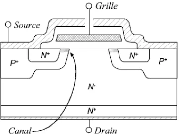 FIG. II.5 – Coupe d’une cellule de transistor VDMOS[10] 