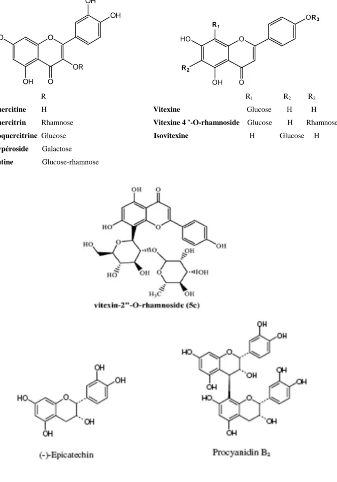 Figure 4. Structure chimique des majeurs Flavonoïdes et procyanidol  de l’aubépine.