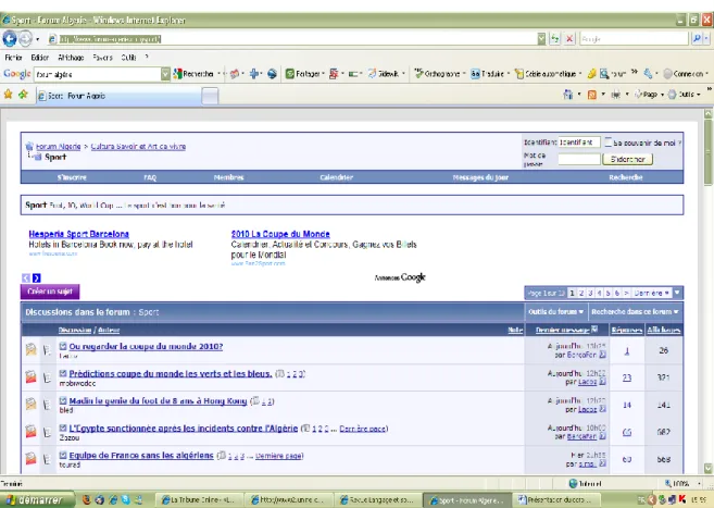 Figure 2 : la page d'accueil du forum du sport 