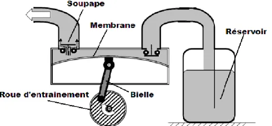Fig. I.3. Schéma fonctionnel d‟une pompe  à membrane en cycle de refoulement. 